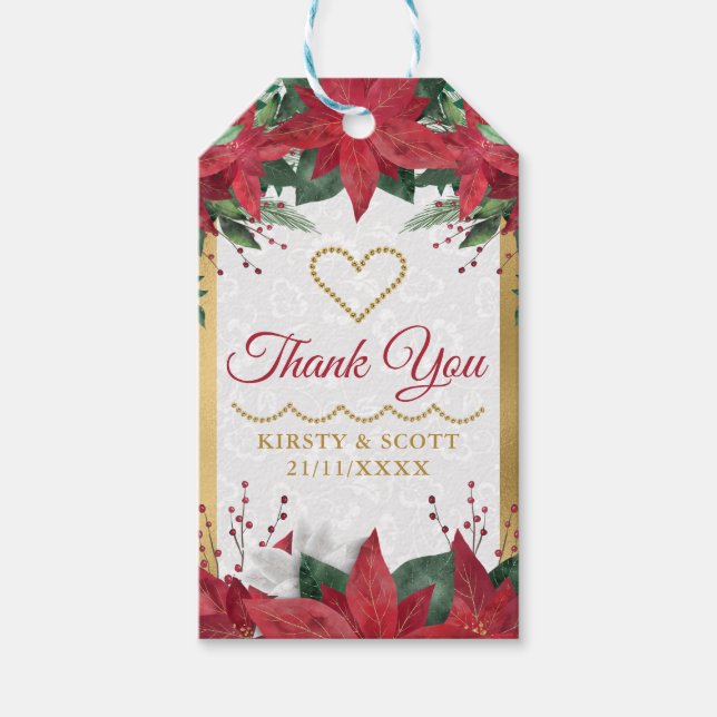 Watercolor Poinsettia Weihnachtsfeier Geschenkanhänger (Vorderseite)
