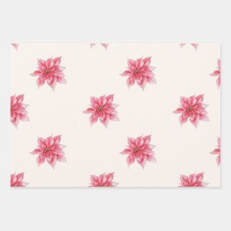 Watercolor Poinsettia Wrapping Paper Set Geschenkpapier Set