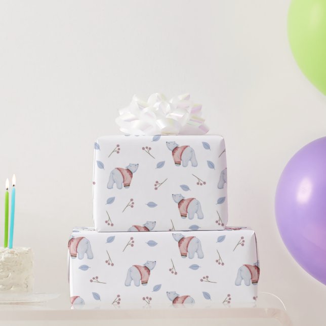 Watercolor Polar Bears Christmas Nature Art Geschenkpapier (Partygeschenke)