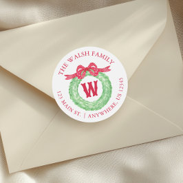 Watercolor Polka Dot Bow Monogram Kranath-Adresse Runder Aufkleber