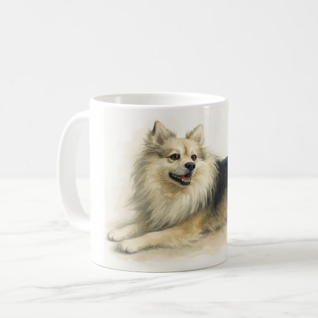 Watercolor Pomchi Dog Portrait Coffee Mug Kaffeetasse (Vorderseite Links)