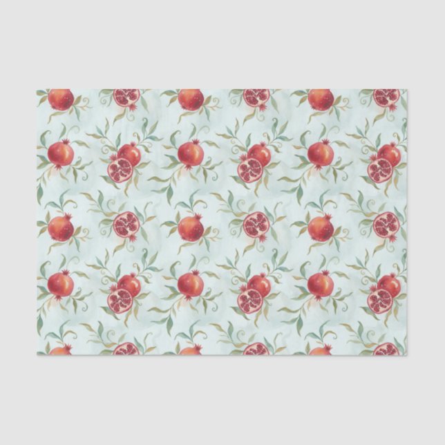 Watercolor Pomegranate Fruit and Leaves  Seidenpapier (Vorderseite)