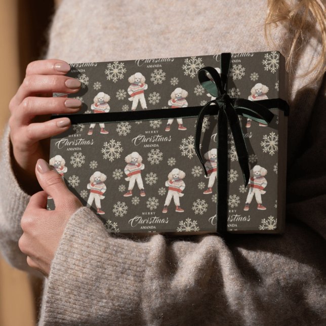 Watercolor Poodle Dog Brown Weihnachten Geschenkpapier (Von Creator hochgeladen)