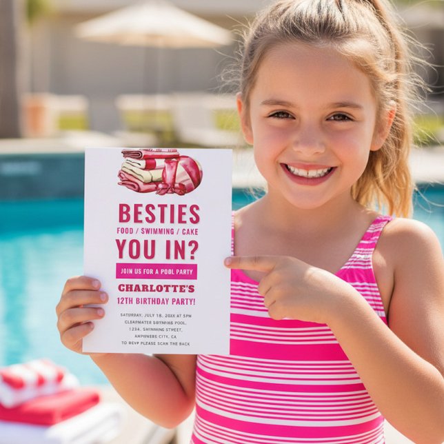 Watercolor Pool Party Besties Invitation Einladung (Von Creator hochgeladen)