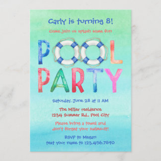 Watercolor-Pool-Party-Geburtstags-Einladung Einladung