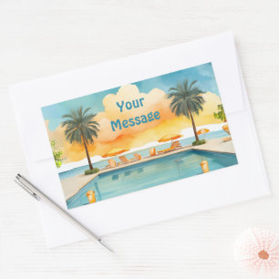 Watercolor Pool Summer Party Rechteckiger Aufkleber