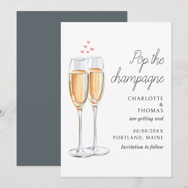Watercolor Pop The Champagne Script Wedding Save The Date (Vorne/Hinten)