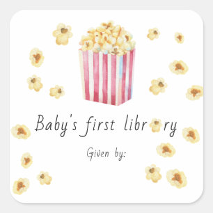 Watercolor Popcorn Baby's erste Bibliothek Quadratischer Aufkleber
