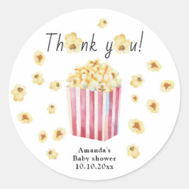 Watercolor Popcorn Danke, Baby Dusche Runder Aufkleber