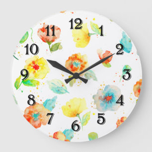 Watercolor Poppies Große Wanduhr