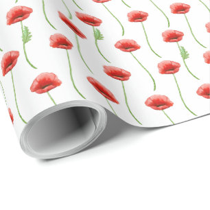 Watercolor Poppies Wrapping Paper Geschenkpapier