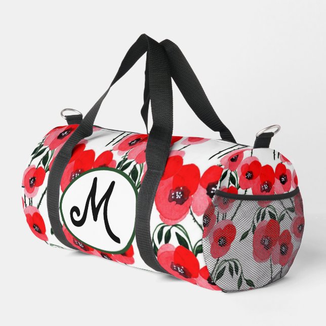 Watercolor poppy flowers botanical duffle bag (Rechte Ecke)