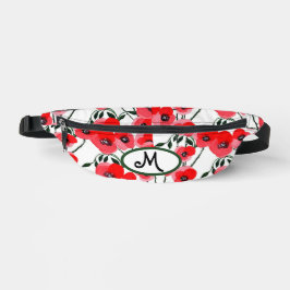 Watercolor poppy flowers botanical Monogram Bauchtasche
