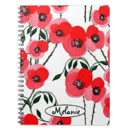 Watercolor poppy flowers botanical notizblock