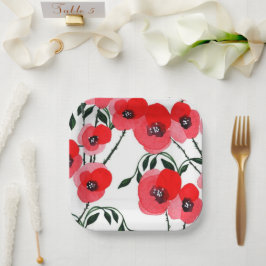 Watercolor poppy flowers botanical pappteller