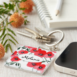 Watercolor poppy flowers botanical schlüsselanhänger