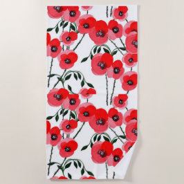 Watercolor poppy flowers botanical strandtuch