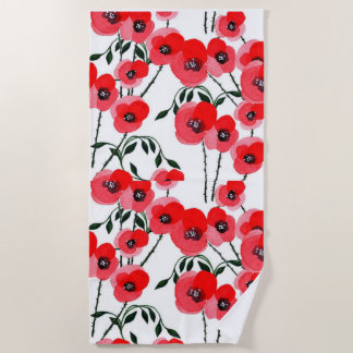 Watercolor poppy flowers botanical strandtuch