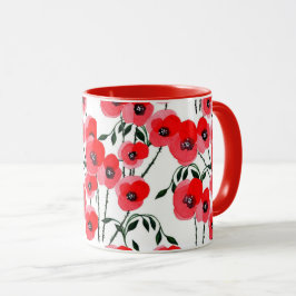 Watercolor poppy flowers botanical tasse