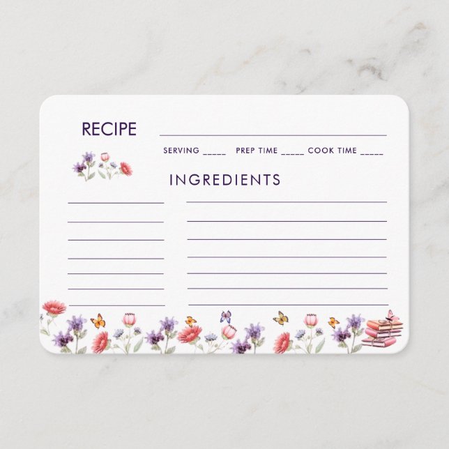 Watercolor Poppy & Lavender Bridal Shower Recipe  Begleitkarte (Vorderseite)