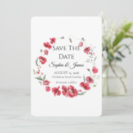 Watercolor Poppy & Lavender Floral Wedding Save The Date