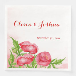 Watercolor Poppy Wedding Napkins Serviette