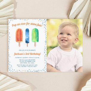 Watercolor Popsiary Boy Birthday Party Foto Einladung