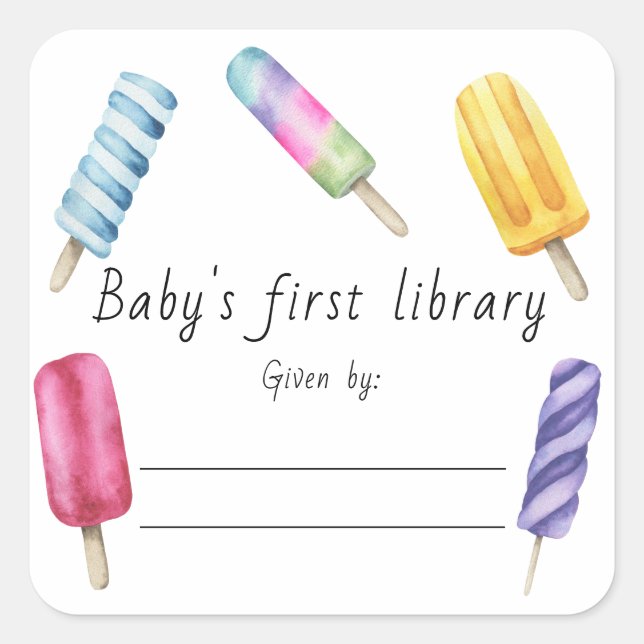 Watercolor Popsicle Baby's erste Bibliothek Quadratischer Aufkleber (Vorderseite)