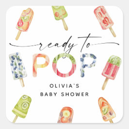 Watercolor Popsicle Ready to Pop Baby Shower Quadratischer Aufkleber