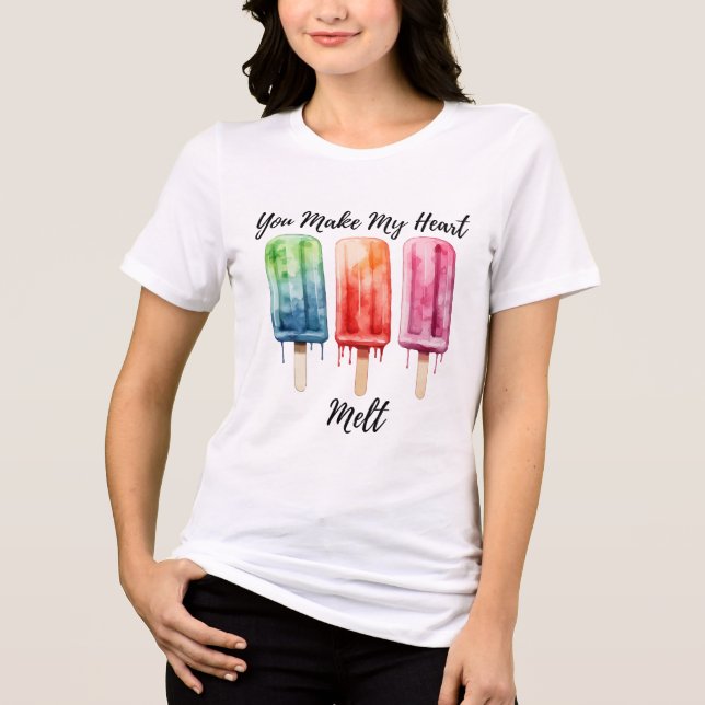 Watercolor Popsicle Summer White Tri-Blend Shirt (Vorderseite)