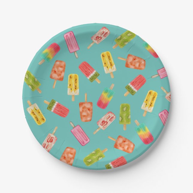 Watercolor Popsicles Sommergeburtsfeier Pappteller (Vorderseite)
