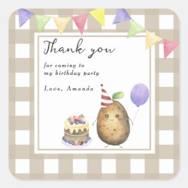 Watercolor Potato 1. Geburtstag vielen Dank Quadratischer Aufkleber