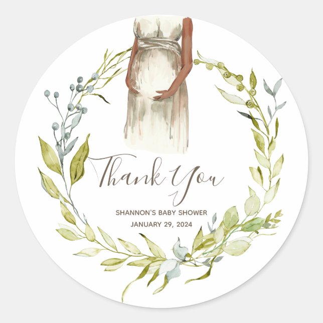 Watercolor Pregnant Woman Baby Showfavorit Runder Aufkleber (Vorderseite)