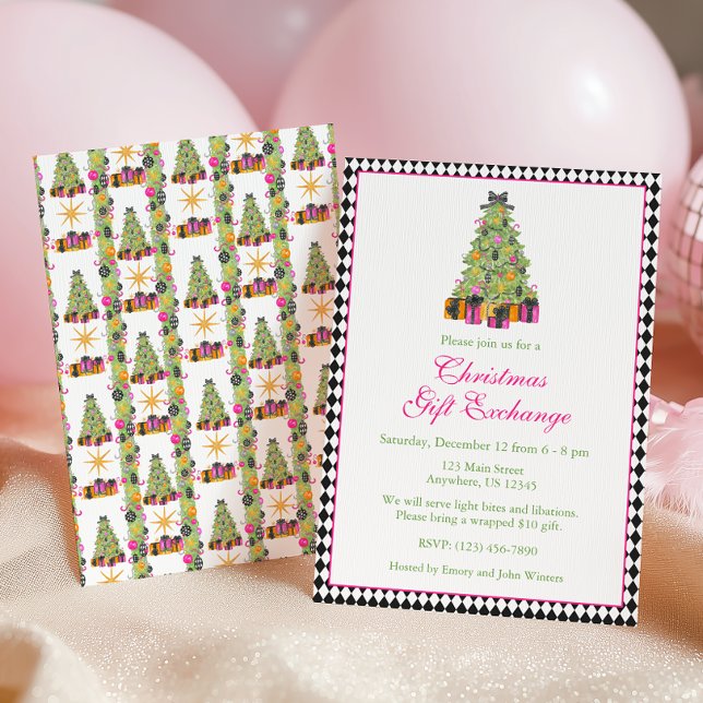 Watercolor Preppy Bright Glamour Christmas Party Einladung (Von Creator hochgeladen)
