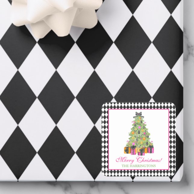 Watercolor Preppy Bright Glamour Christmas Party Quadratischer Aufkleber (Von Creator hochgeladen)