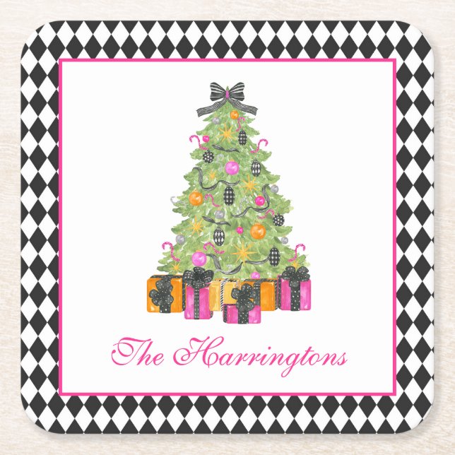 Watercolor Preppy Bright Glamour Christmas Party Rechteckiger Pappuntersetzer (Vorderseite)