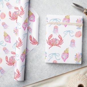 Watercolor Preppy Coastal Merry & Bright Geschenkpapier