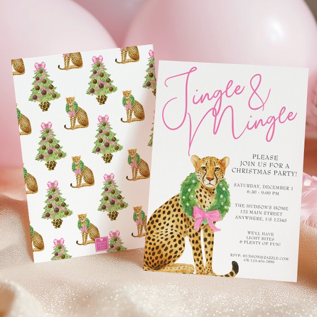 Watercolor Preppy Leopard Christmas Party Einladung (Von Creator hochgeladen)
