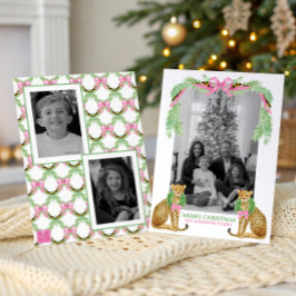 Watercolor Preppy Leopard Garland Christmas Feiertagskarte