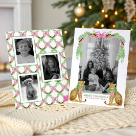 Watercolor Preppy Leopard Garland Christmas Feiertagskarte