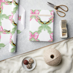 Watercolor Preppy Leopard Girlande Weihnachten Geschenkpapier