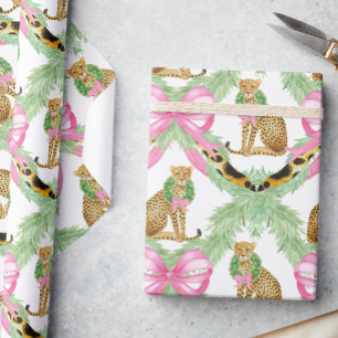 Watercolor Preppy Leopard Girlande Weihnachten Geschenkpapier