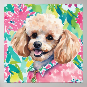 Watercolor Preppy Palm Beach Poodle Dog Poster