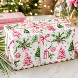 Watercolor Preppy Pink Grün Palm Beach Weihnachten Geschenkpapier