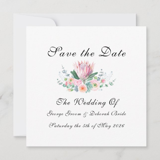 Watercolor Protea Save The Date Card (Vorderseite)