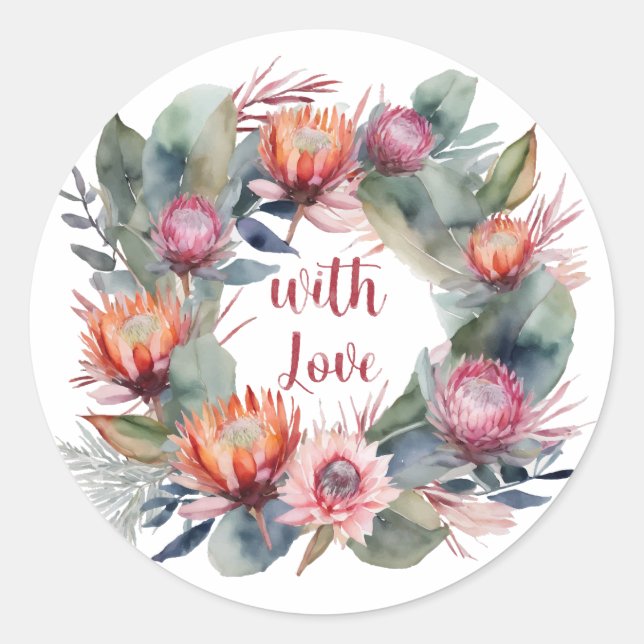 Watercolor Protea Wreath Circle Aufkleber (Vorderseite)