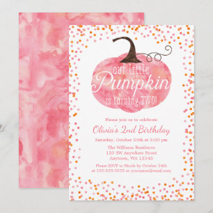 Watercolor Pumpkin Confetti Girl 2. Geburtstag Einladung