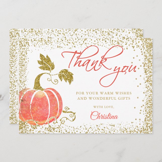 Watercolor Pumpkin Gold Glitzer Fall Danke (Vorne/Hinten)
