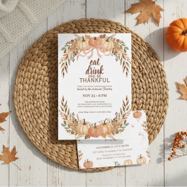 Watercolor Pumpkin Thanksgiving Invitation Einladung (rustic thanksgiving invitation)