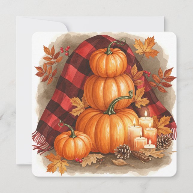 Watercolor pumpkins, plaid and candles karte (Vorderseite)